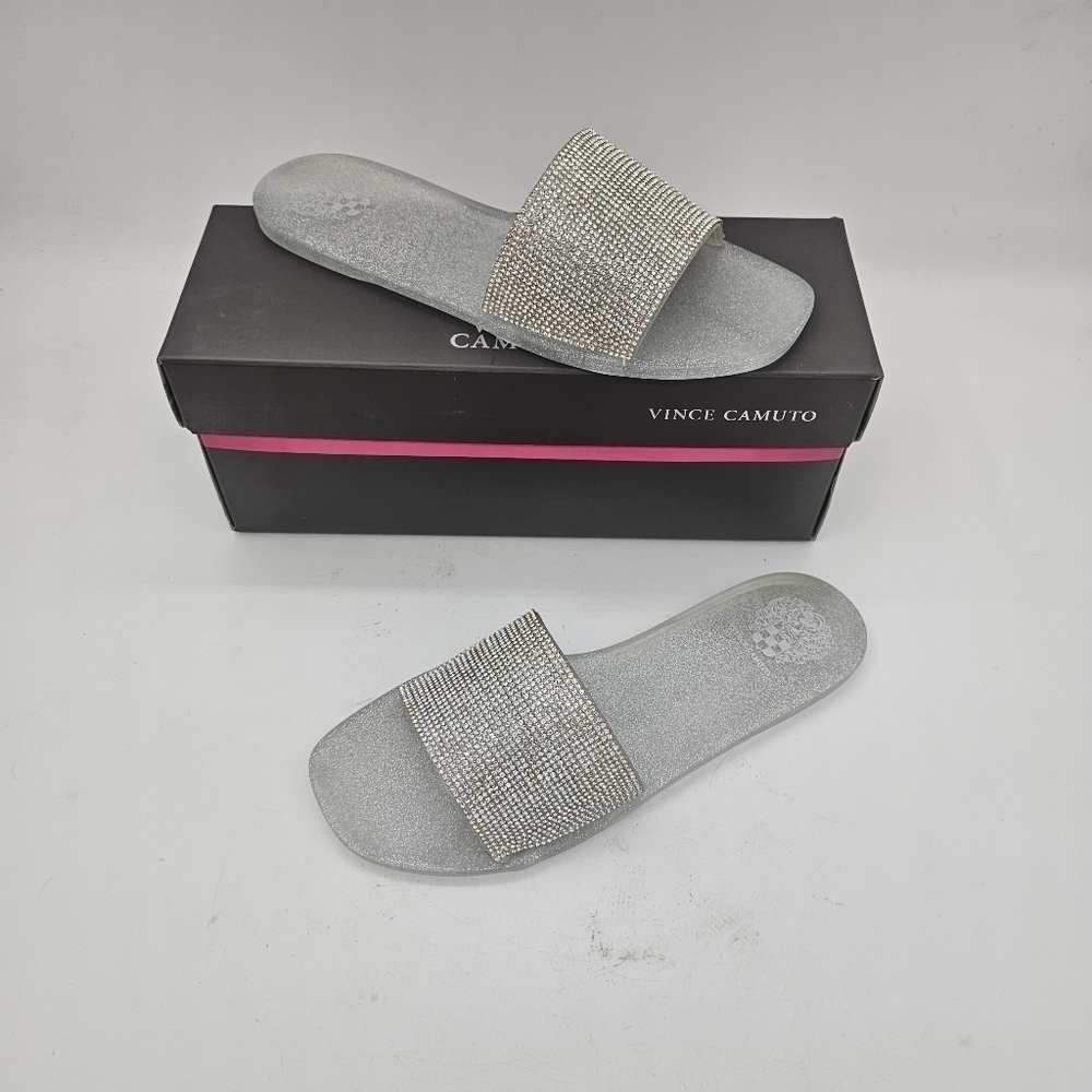 NIB Vince Camuto Embellished Metallic Silver Sparkle Jaquell Jelly Slide Sandal - Picture 6 of 15